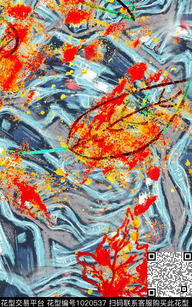 条纹抽象笔触数码印花华亿平台下载（图片编号: 1020537） - 瓦栏（Walan）