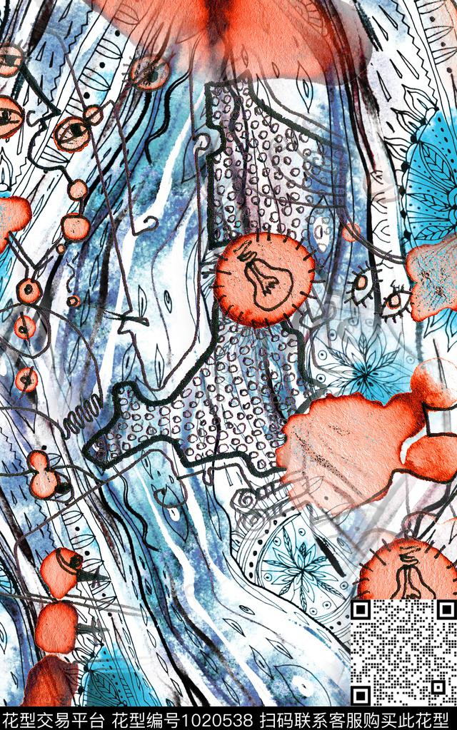 数码华亿平台线条趣味数码印花华亿平台下载（图片编号: 1020538） - 瓦栏（Walan）