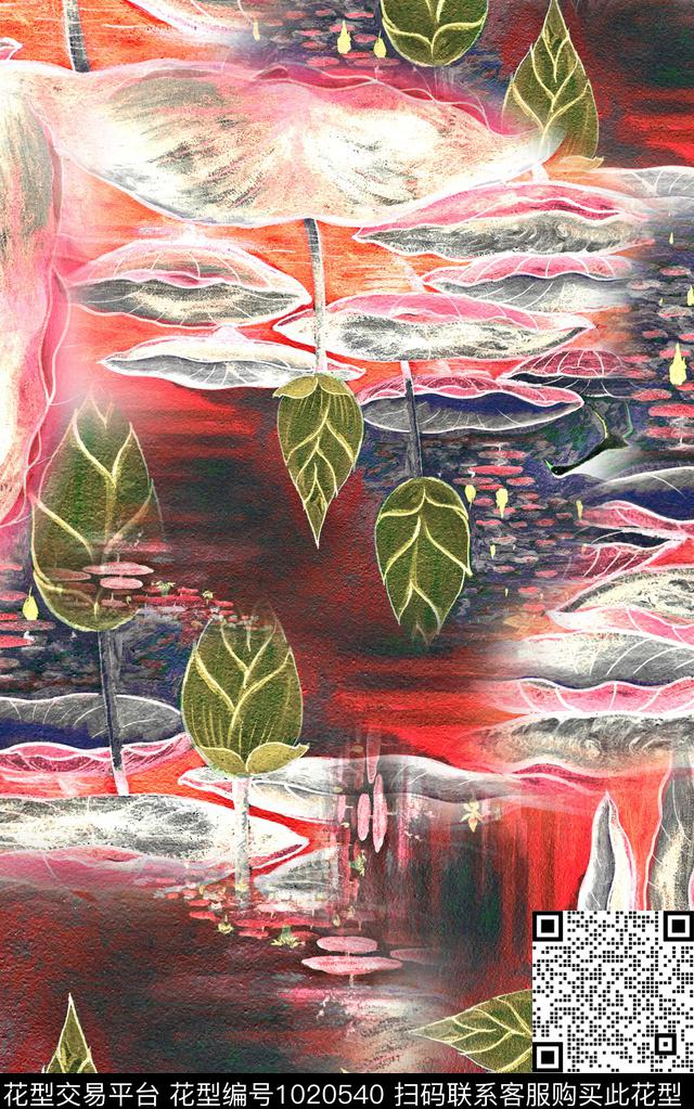 抽象花卉笔触数码印花华亿平台下载（图片编号: 1020540） - 瓦栏（Walan）