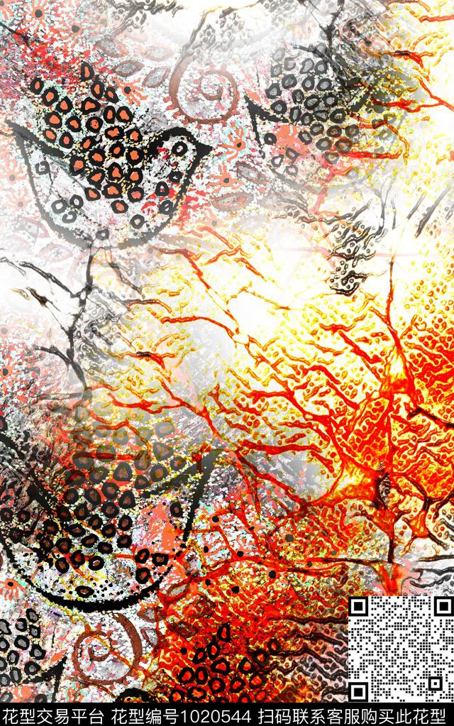 条纹抽象笔触数码印花华亿平台下载（图片编号: 1020544） - 瓦栏（Walan）