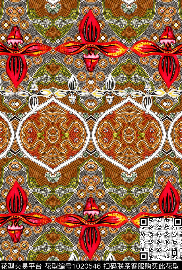 民族风花卉复古数码印花华亿平台下载（图片编号: 1020546） - 瓦栏（Walan）