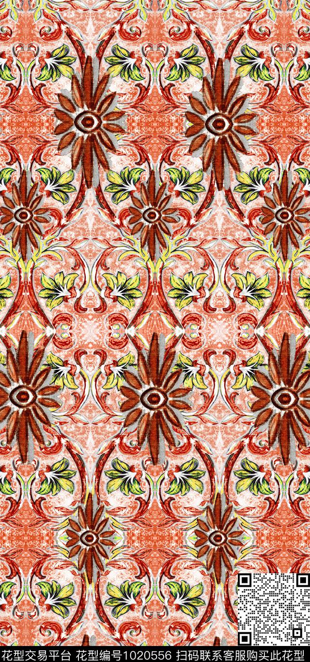 民族风花卉复古数码印花华亿平台下载（图片编号: 1020556） - 瓦栏（Walan）