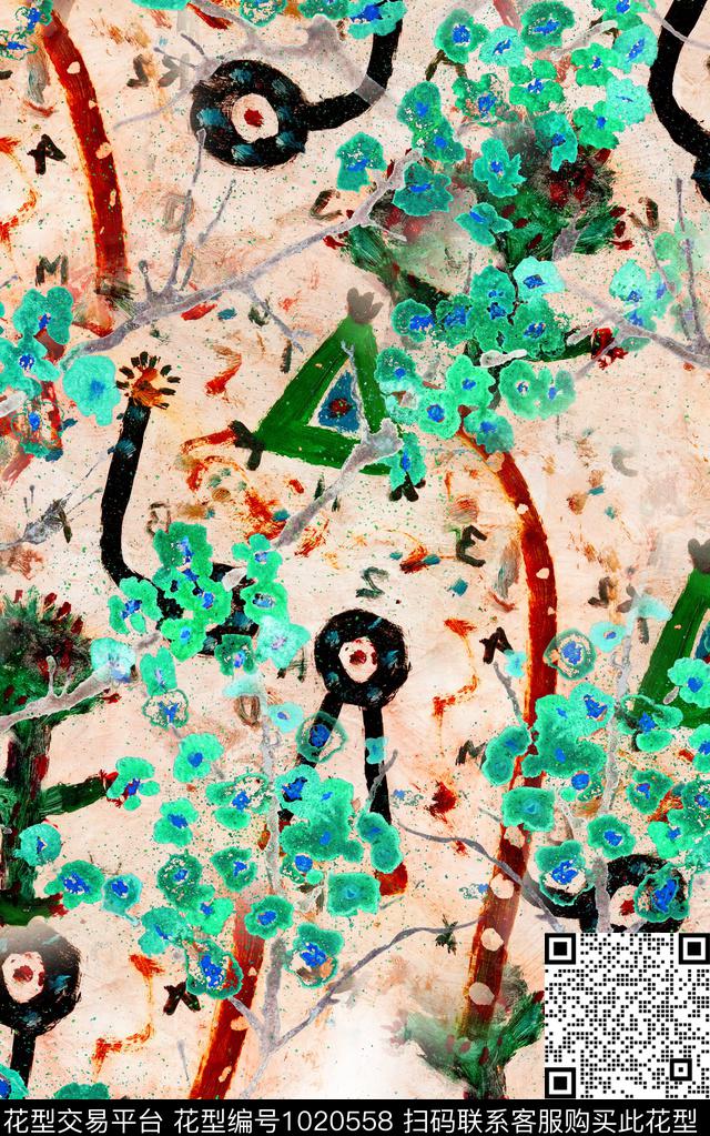 数码华亿平台抽象笔触数码印花华亿平台下载（图片编号: 1020558） - 瓦栏（Walan）