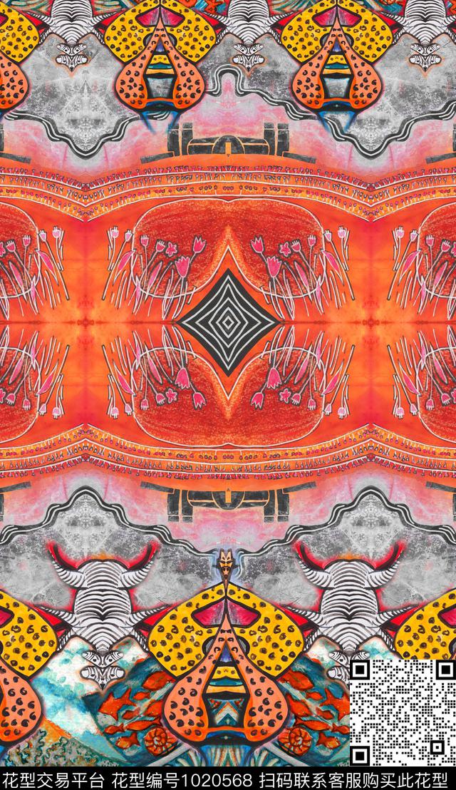 数码华亿平台民族风定位花数码印花华亿平台下载（图片编号: 1020568） - 瓦栏（Walan）