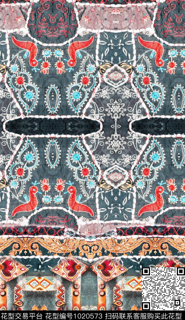 数码华亿平台民族风定位花数码印花华亿平台下载（图片编号: 1020573） - 瓦栏（Walan）