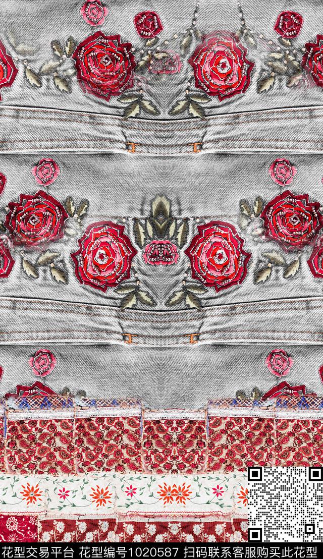 数码华亿平台民族风定位花数码印花华亿平台下载（图片编号: 1020587） - 瓦栏（Walan）