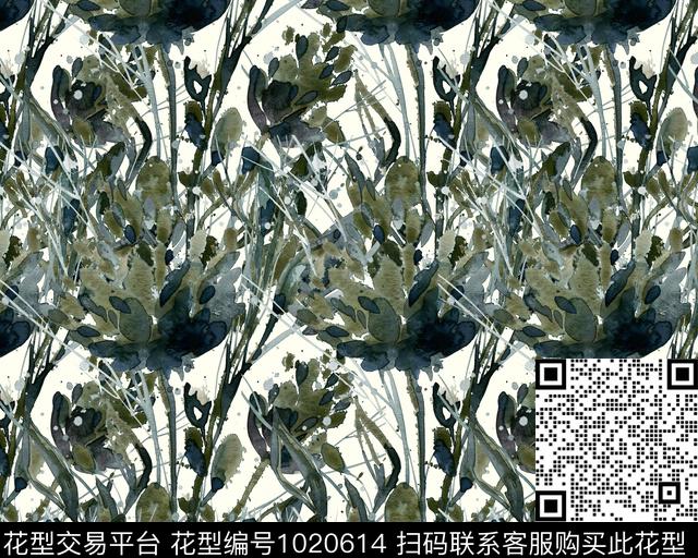 民族花卉水彩花卉水墨风数码印花华亿平台下载（图片编号: 1020614） - 瓦栏（Walan）
