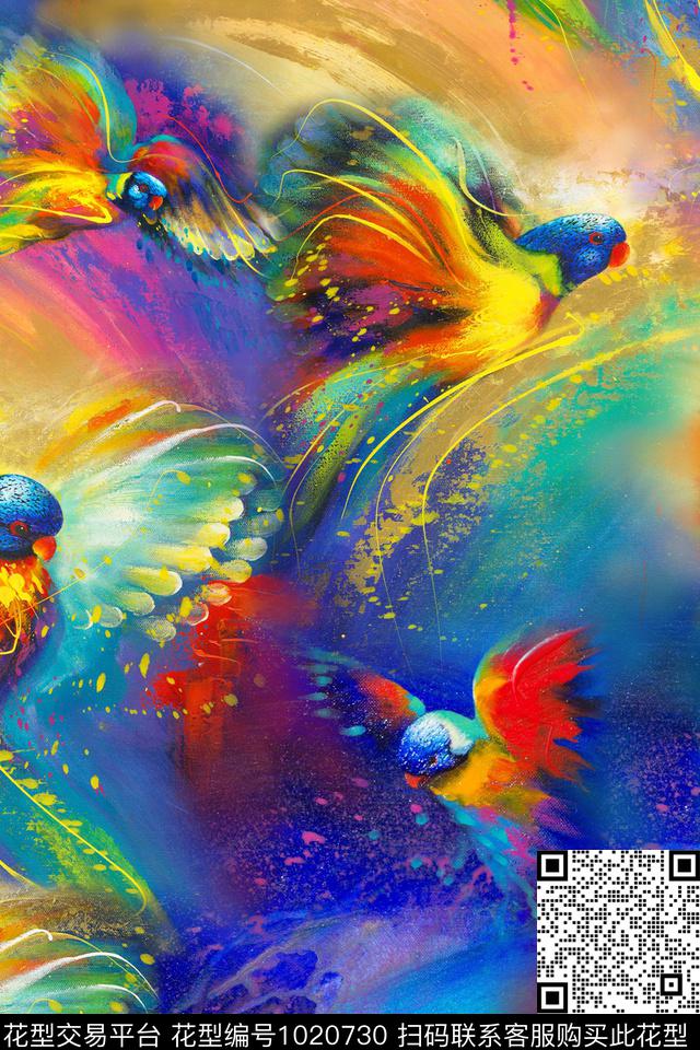肌理抽象鹦鹉数码印花华亿平台下载（图片编号: 1020730） - 瓦栏（Walan）