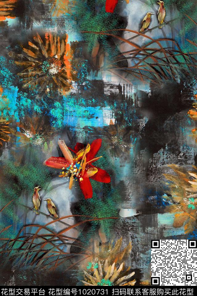 花卉荷花国画数码印花华亿平台下载（图片编号: 1020731） - 瓦栏（Walan）