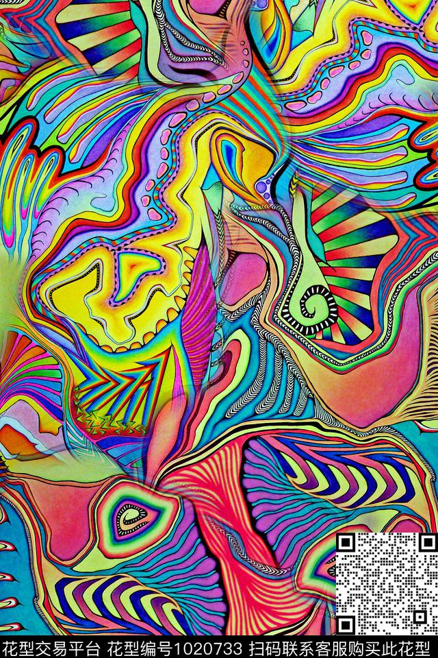 肌理抽象几何数码印花华亿平台下载（图片编号: 1020733） - 瓦栏（Walan）