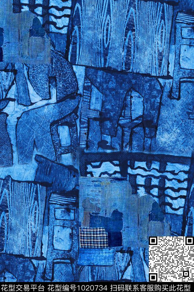 格子几何牛仔布数码印花华亿平台下载（图片编号: 1020734） - 瓦栏（Walan）