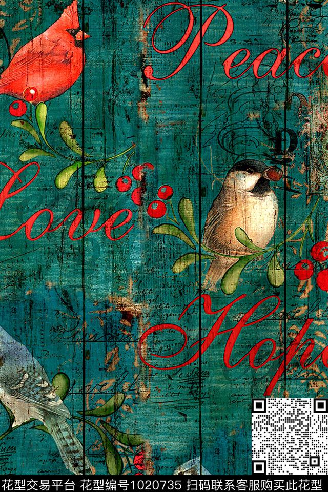趣味木纹花鸟数码印花华亿平台下载（图片编号: 1020735） - 瓦栏（Walan）