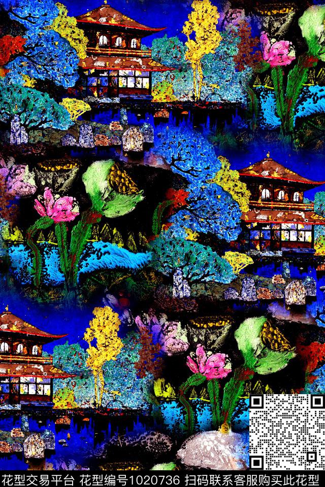 抽象花卉几何数码印花华亿平台下载（图片编号: 1020736） - 瓦栏（Walan）