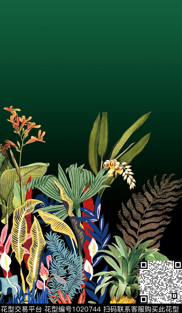 棕榈树热带华亿平台芭蕉树数码印花华亿平台下载（图片编号: 1020744） - 瓦栏（Walan）