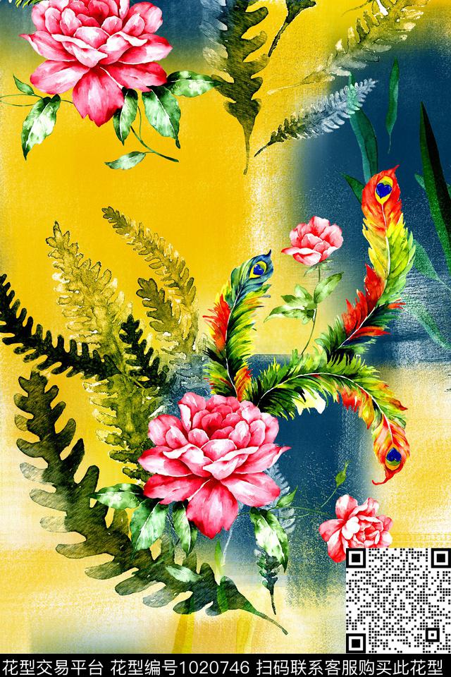 水彩花卉纹理年轻女性数码印花华亿平台下载（图片编号: 1020746） - 瓦栏（Walan）