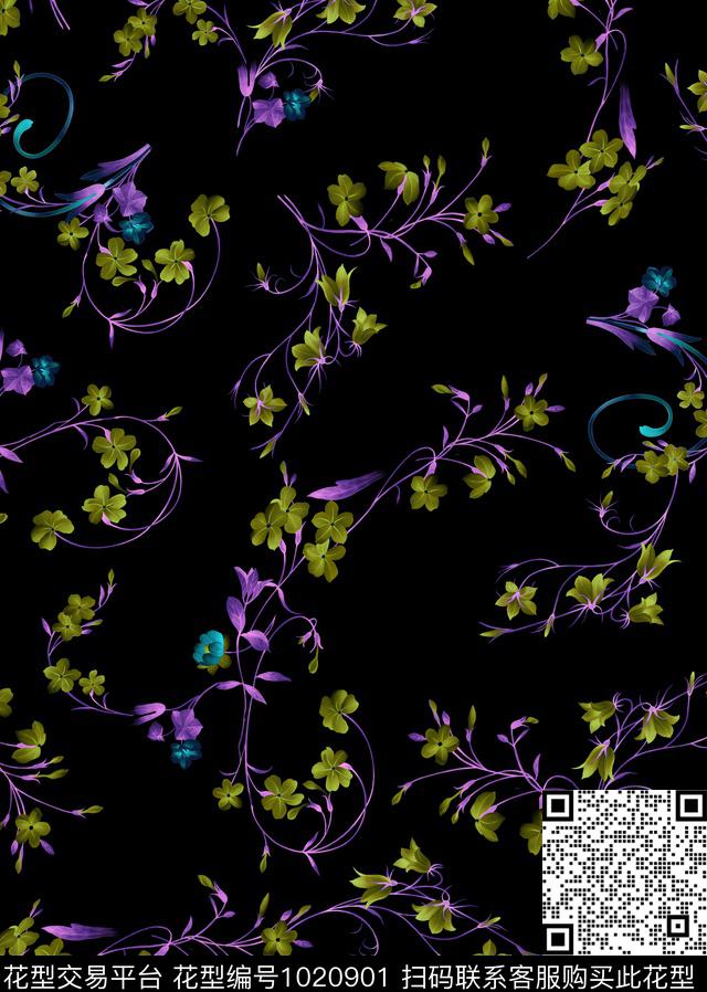 小碎花春夏华亿平台连衣裙数码印花华亿平台下载（图片编号: 1020901） - 瓦栏（Walan）