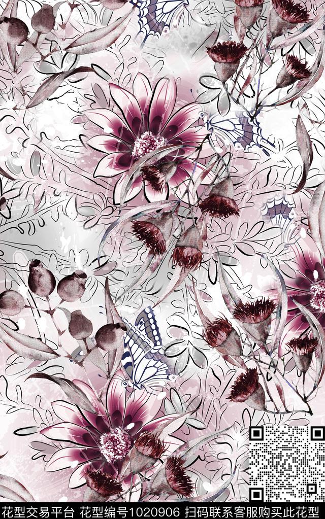 数码华亿平台花卉大牌风数码印花华亿平台下载（图片编号: 1020906） - 瓦栏（Walan）