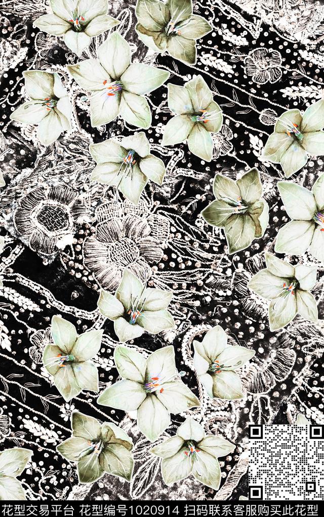 数码华亿平台花卉大牌风数码印花华亿平台下载（图片编号: 1020914） - 瓦栏（Walan）