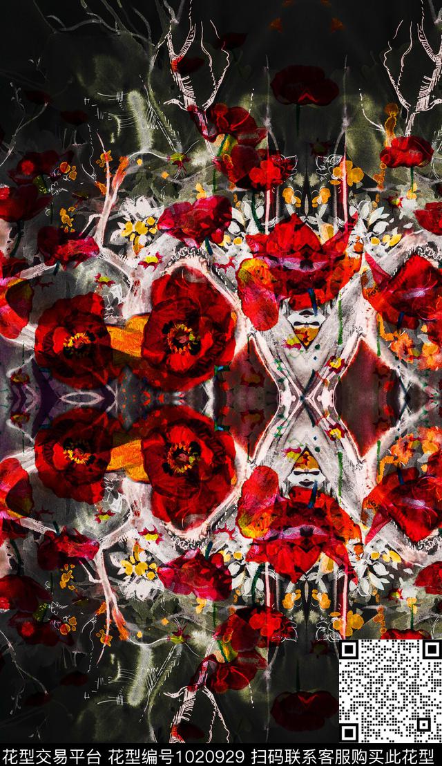 数码华亿平台抽象花卉定位花数码印花华亿平台下载（图片编号: 1020929） - 瓦栏（Walan）