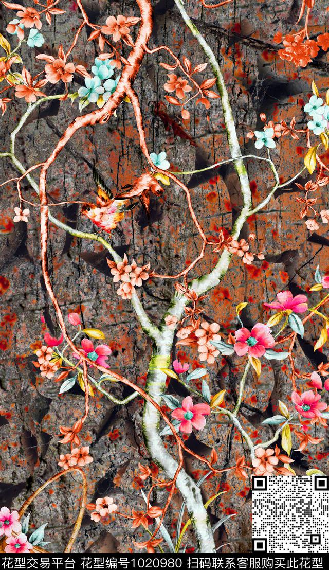 民族风抽象定位花数码印花华亿平台下载（图片编号: 1020980） - 瓦栏（Walan）