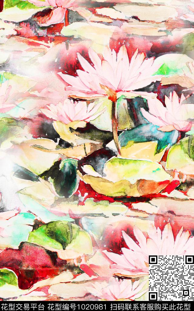 数码华亿平台花卉笔触数码印花华亿平台下载（图片编号: 1020981） - 瓦栏（Walan）