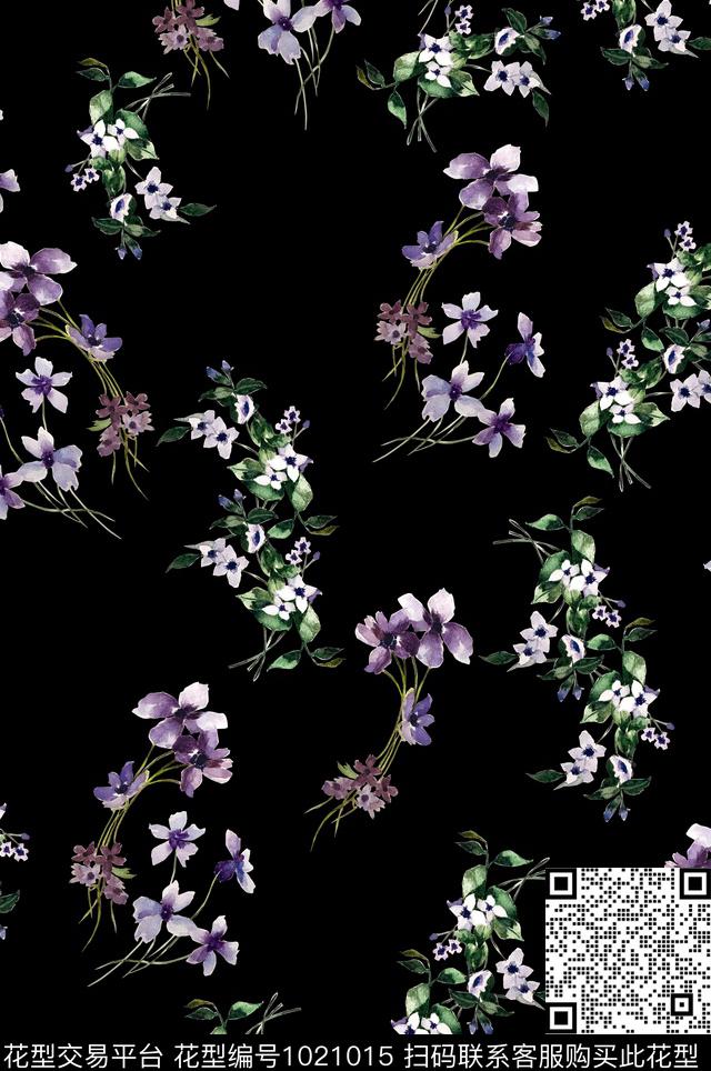 黑底花卉数码华亿平台大牌风数码印花华亿平台下载（图片编号: 1021015） - 瓦栏（Walan）