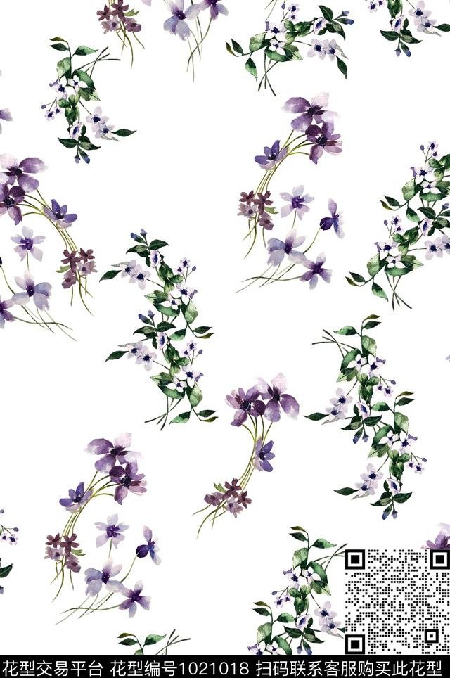 花卉白底花大牌风数码印花华亿平台下载（图片编号: 1021018） - 瓦栏（Walan）