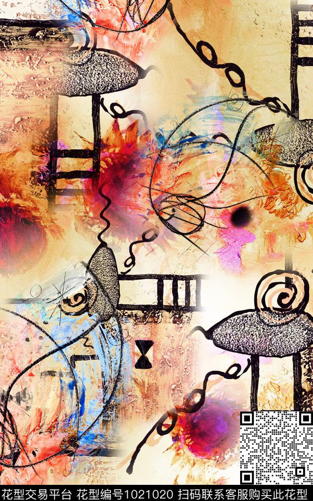 数码华亿平台线条笔触数码印花华亿平台下载（图片编号: 1021020） - 瓦栏（Walan）