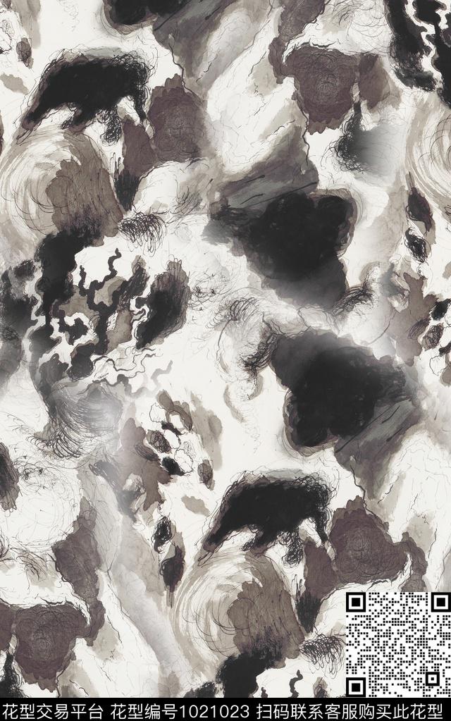 数码华亿平台花卉笔触数码印花华亿平台下载（图片编号: 1021023） - 瓦栏（Walan）