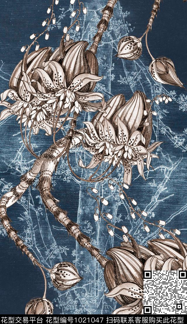 数码华亿平台线条线条花卉数码印花华亿平台下载（图片编号: 1021047） - 瓦栏（Walan）