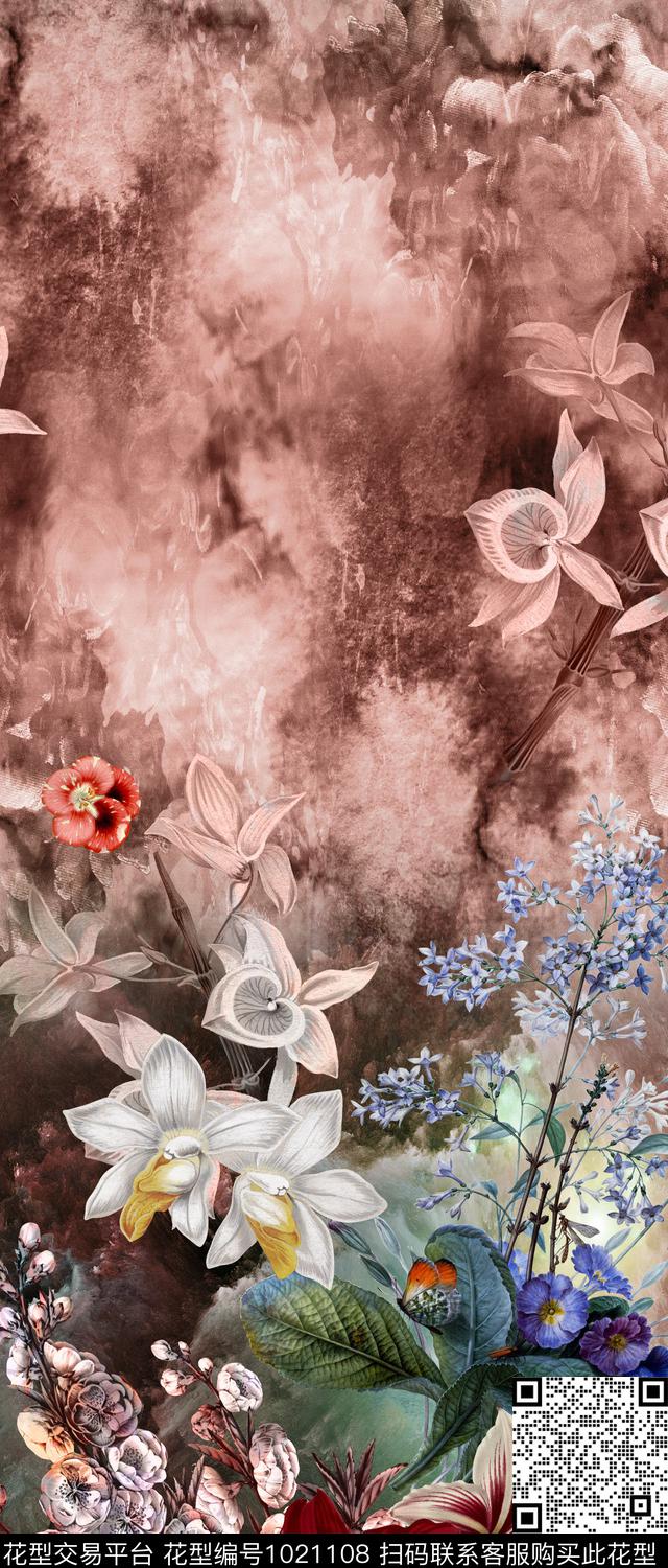 花卉定位花中国风数码印花华亿平台下载（图片编号: 1021108） - 瓦栏（Walan）