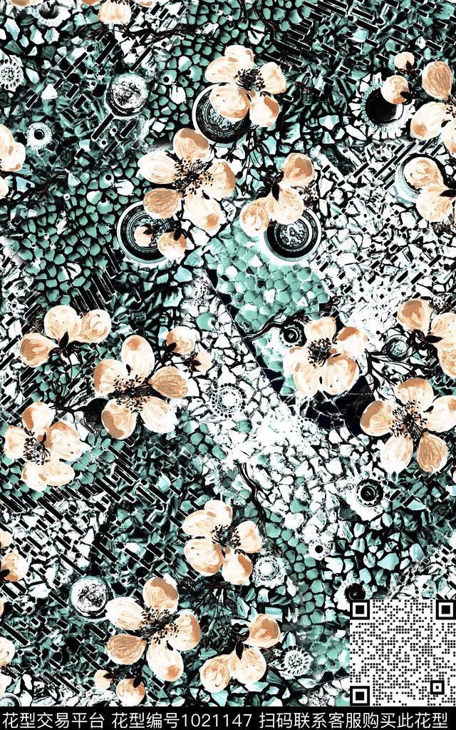 数码华亿平台花卉大牌风数码印花华亿平台下载（图片编号: 1021147） - 瓦栏（Walan）