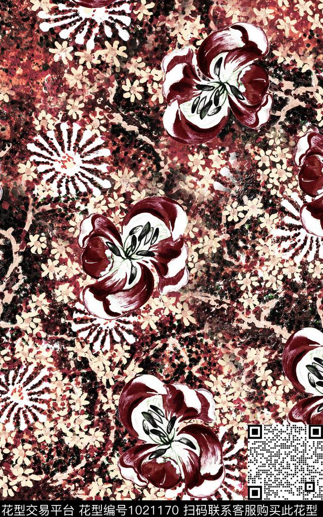 数码华亿平台花卉大牌风数码印花华亿平台下载（图片编号: 1021170） - 瓦栏（Walan）