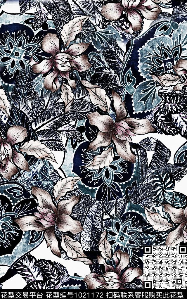 数码华亿平台花卉大牌风数码印花华亿平台下载（图片编号: 1021172） - 瓦栏（Walan）