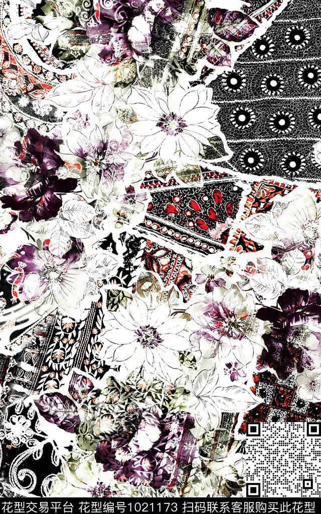 数码华亿平台花卉大牌风数码印花华亿平台下载（图片编号: 1021173） - 瓦栏（Walan）
