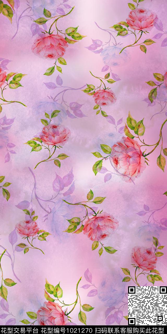 数码华亿平台手绘花卉女装数码印花华亿平台下载（图片编号: 1021270） - 瓦栏（Walan）