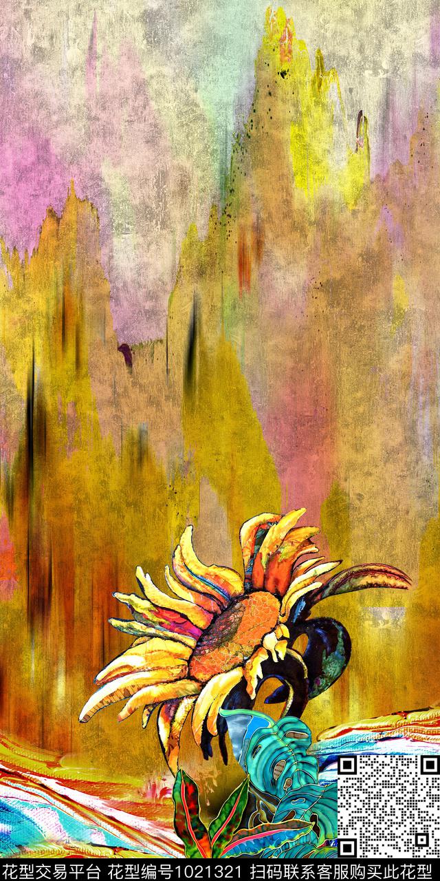 手绘花卉休闲纹理数码印花华亿平台下载（图片编号: 1021321） - 瓦栏（Walan）