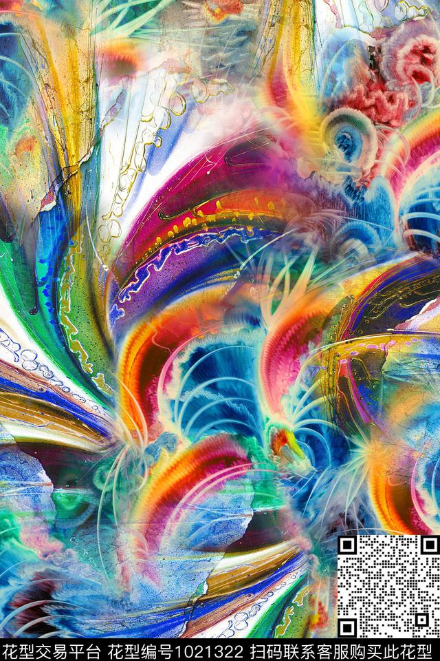 肌理抽象笔触数码印花华亿平台下载（图片编号: 1021322） - 瓦栏（Walan）