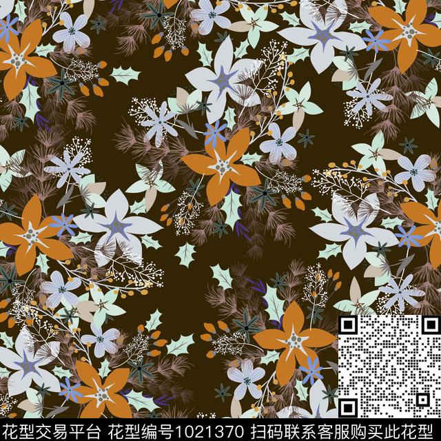 数码华亿平台黑底花卉花卉数码印花华亿平台下载（图片编号: 1021370） - 瓦栏（Walan）