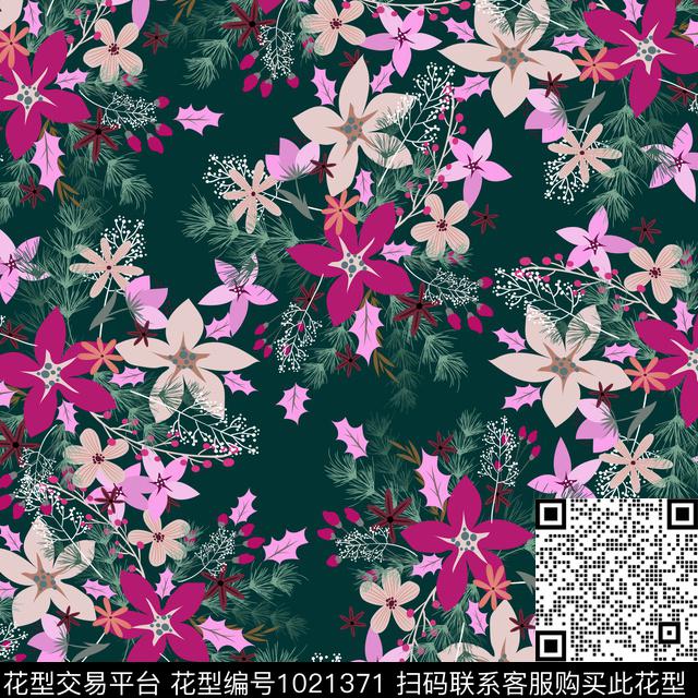 数码华亿平台黑底花卉花卉数码印花华亿平台下载（图片编号: 1021371） - 瓦栏（Walan）