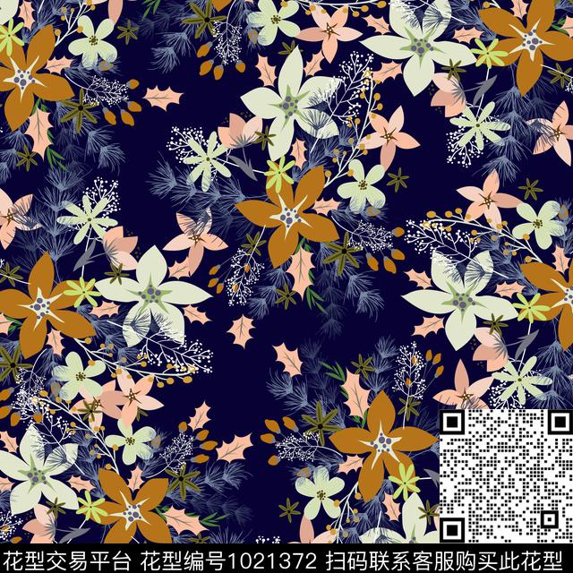 数码华亿平台黑底花卉花卉数码印花华亿平台下载（图片编号: 1021372） - 瓦栏（Walan）