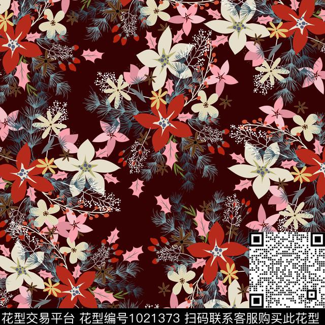 数码华亿平台黑底花卉花卉数码印花华亿平台下载（图片编号: 1021373） - 瓦栏（Walan）