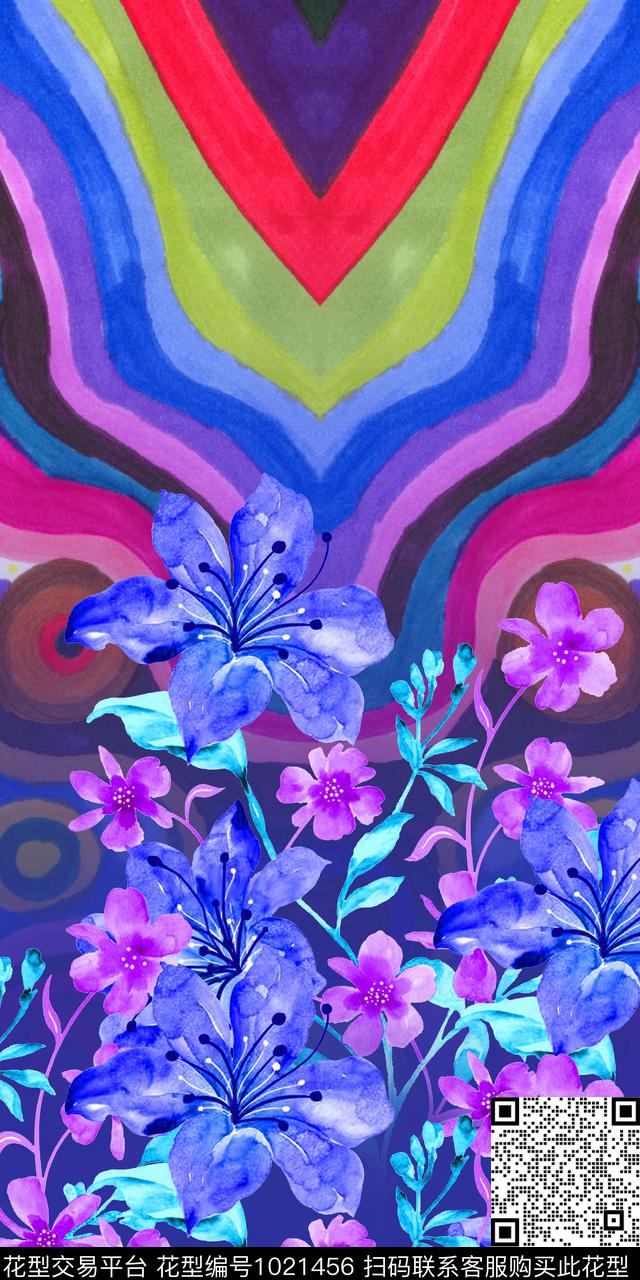 连衣裙裙子定位花手绘花卉数码印花华亿平台下载（图片编号: 1021456） - 瓦栏（Walan）