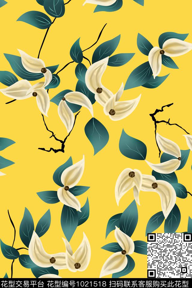 满版散花花卉绿植树叶传统印花华亿平台下载（图片编号: 1021518） - 瓦栏（Walan）