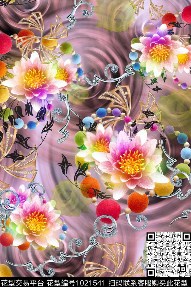 抽象花卉配饰数码印花华亿平台下载（图片编号: 1021541） - 瓦栏（Walan）