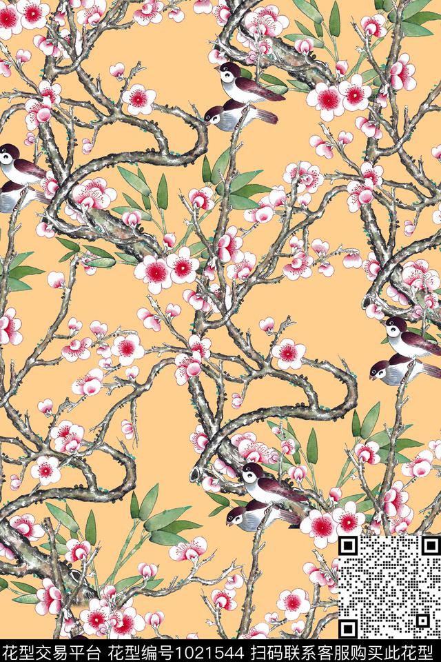 民族风花卉水墨风数码印花华亿平台下载（图片编号: 1021544） - 瓦栏（Walan）