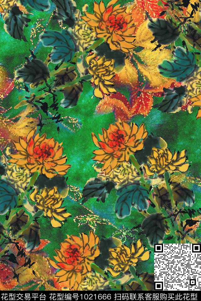 花卉转移印花仿数码数码印花华亿平台下载（图片编号: 1021666） - 瓦栏（Walan）