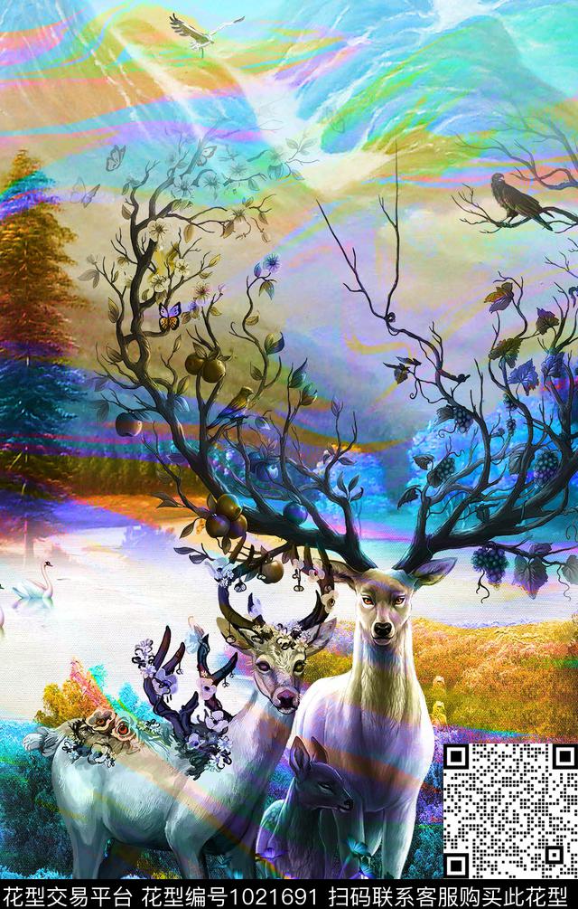 鹿油画华亿平台定位花数码印花华亿平台下载（图片编号: 1021691） - 瓦栏（Walan）