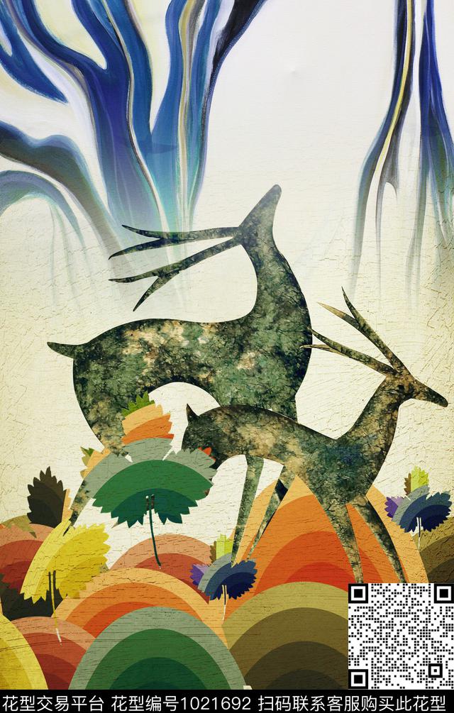 鹿油画华亿平台定位花数码印花华亿平台下载（图片编号: 1021692） - 瓦栏（Walan）