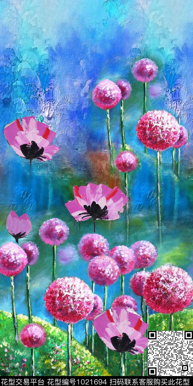 蒲公英花卉油画华亿平台数码印花华亿平台下载（图片编号: 1021694） - 瓦栏（Walan）